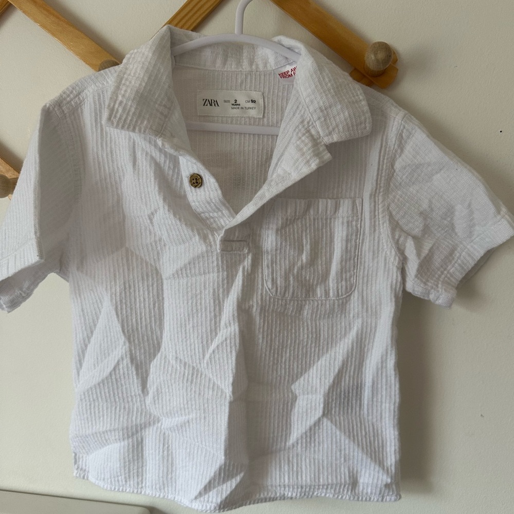 Zara Cream Textured Button-Up Shirt